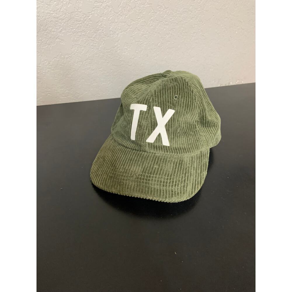 Corduroy Ribbed TX Hat Unisex Olive Green Hand Lettered Austin Texas Grunge Twee